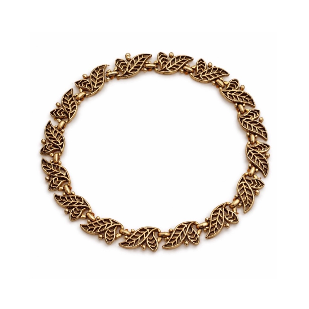 Vintage 1960’s Trifari Gold Leaf Link Necklace Choker 15” Mid-Century Nordstrom